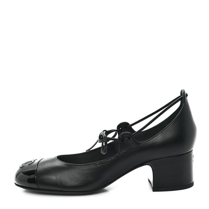 Chanel Lambskin Patent Cap Toe CC Mary Jane Pumps 37.5 Black 1 of 10