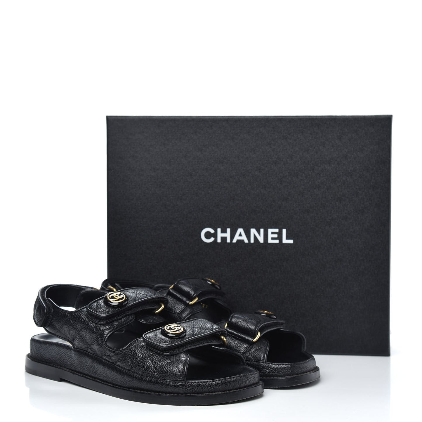 Grained Calfskin Velcro Dad Sandals 37.5 Black