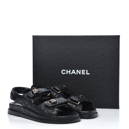 Chanel Grained Calfskin Velcro Dad Sandals 37.5 Black 11 of 11