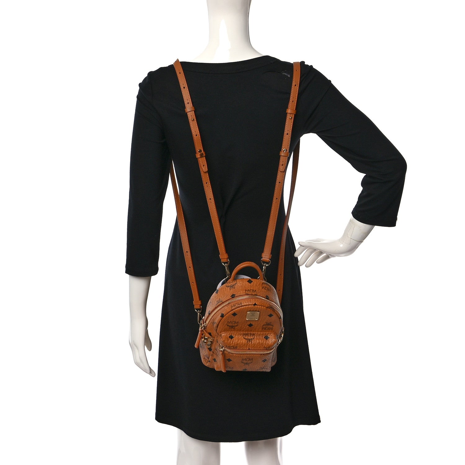 MCM Visetos Side Stud X-Mini Stark Bebe Boo Backpack Cognac 2 of 10