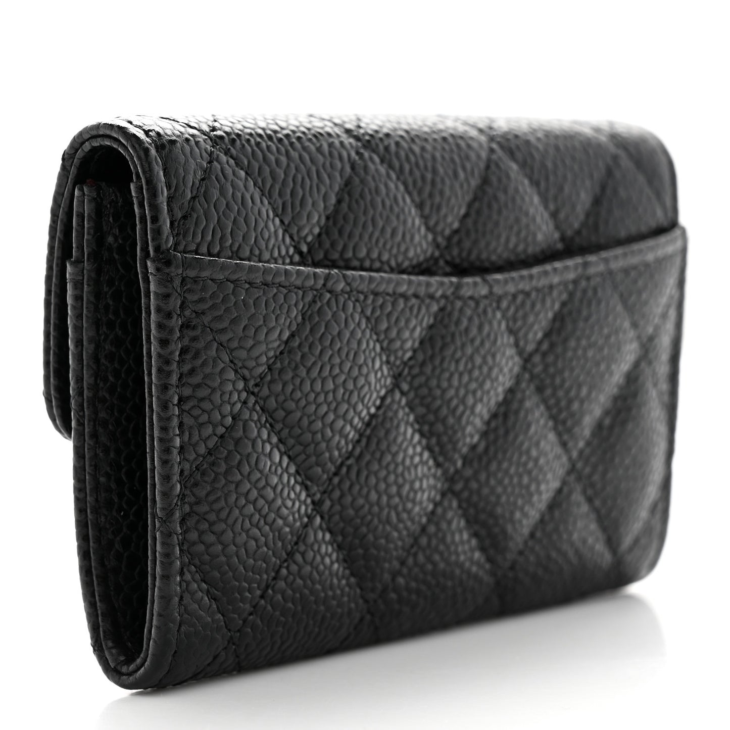 Caviar Quilted Flap Card Holder Wallet Black