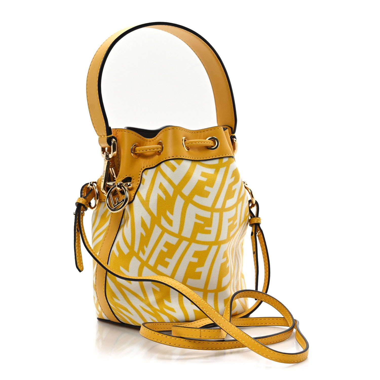 Fendi X SARAH COLEMAN Glazed Canvas Vitello King F is Fendi FF Vertigo Mini Mon Tresor Bucket Bag Mimosa White 3 of 10