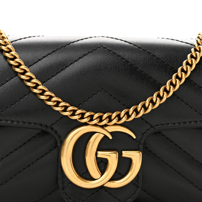 Gucci Calfskin Matelasse Super Mini GG Marmont Shoulder Bag Black 8 of 11