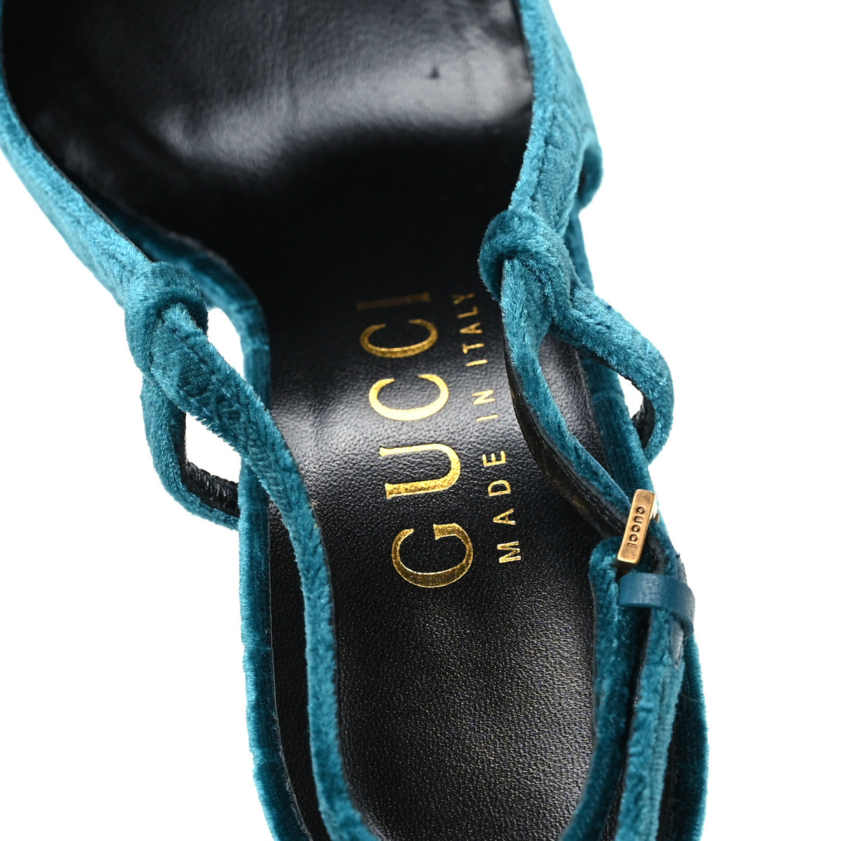 Gucci Velvet GG Monogram Slingback 115mm Pumps 37.5 Peacock 7 of 10