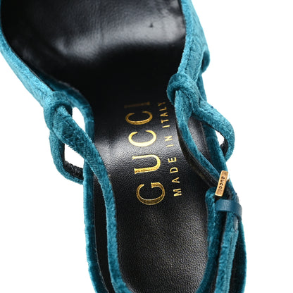 Gucci Velvet GG Monogram Slingback 115mm Pumps 37.5 Peacock 7 of 10