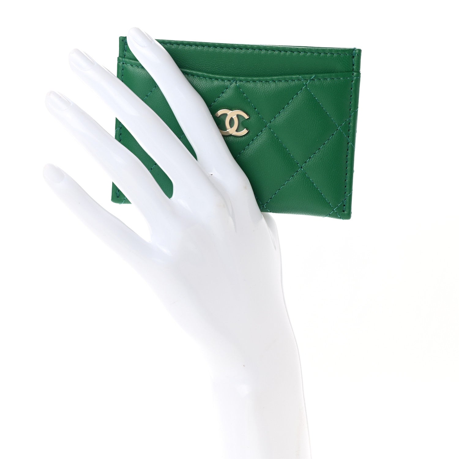 Chanel Lambskin Quilted Card Holder Green 2 of 8
