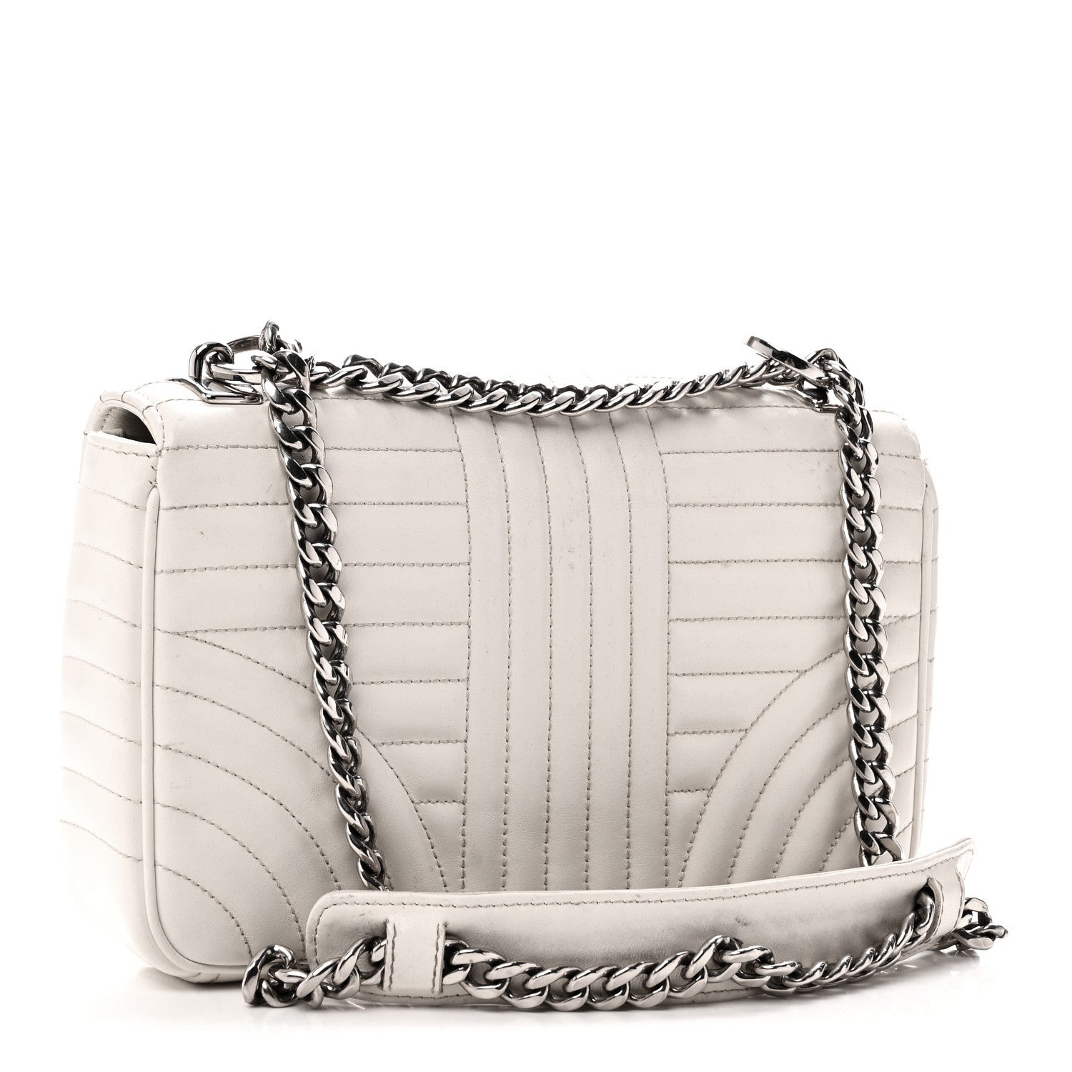 Prada Soft Calfskin Impunture Diagramme Medium Chain Flap Shoulder Bag White 3 of 9