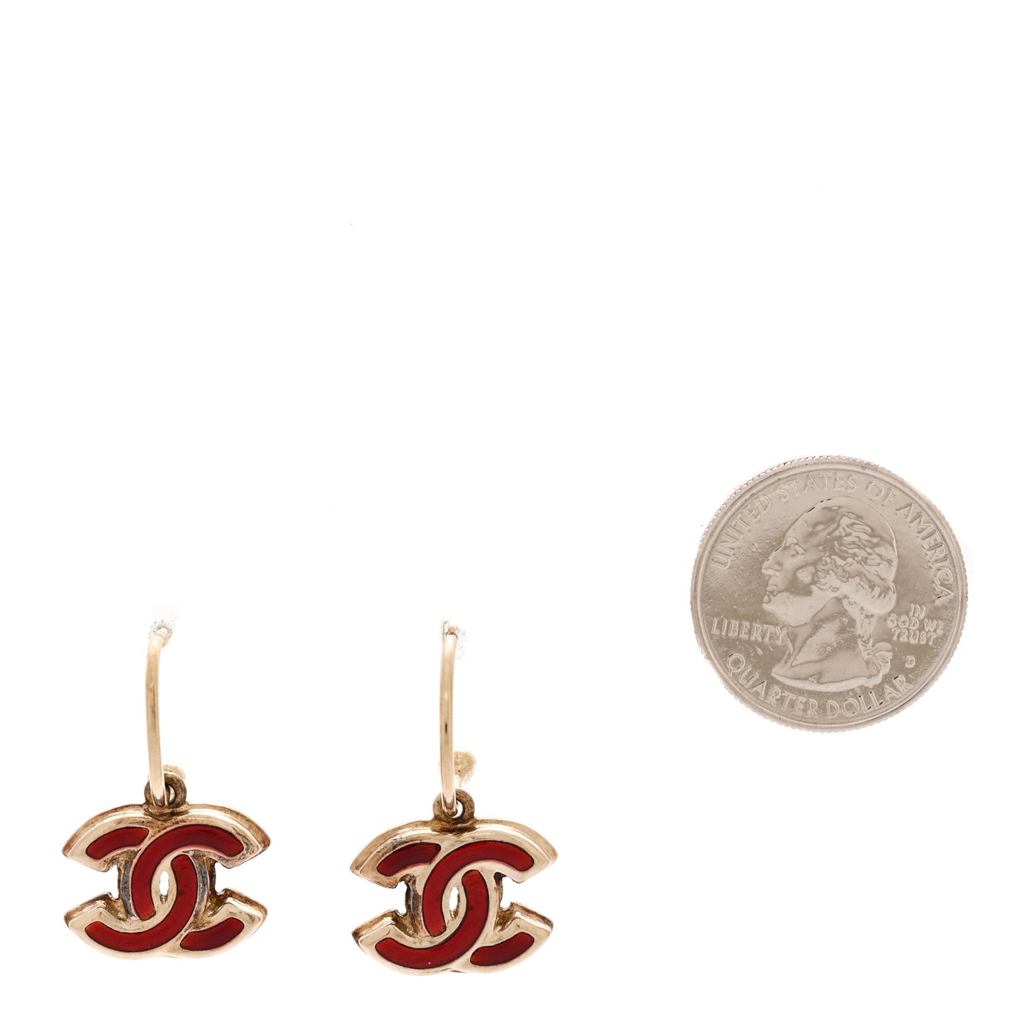Enamel CC Drop Earrings Gold Red