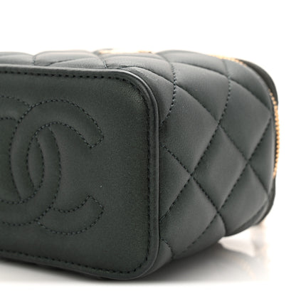 Chanel Iridescent Lambskin Quilted Mini Top Handle Vanity Case With Chain Dark Green 10 of 10