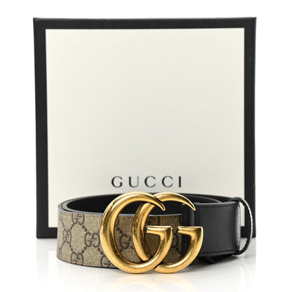 Gucci GG Supreme Monogram Matte Plutone Calfskin Double G 40mm Belt 75 30 Beige Ebony Black 9 of 9