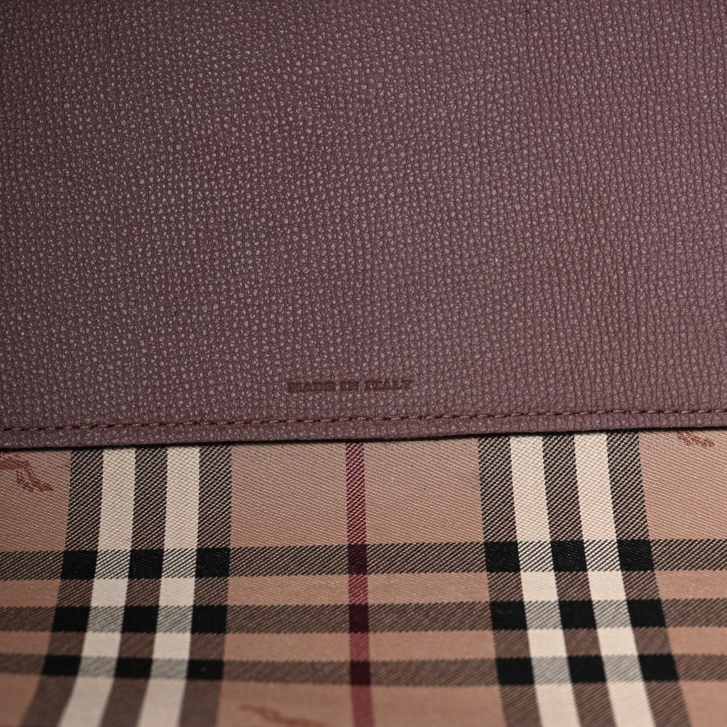 Grainy Calfskin Haymarket Check Medium Reversible Tote Dusty Pink