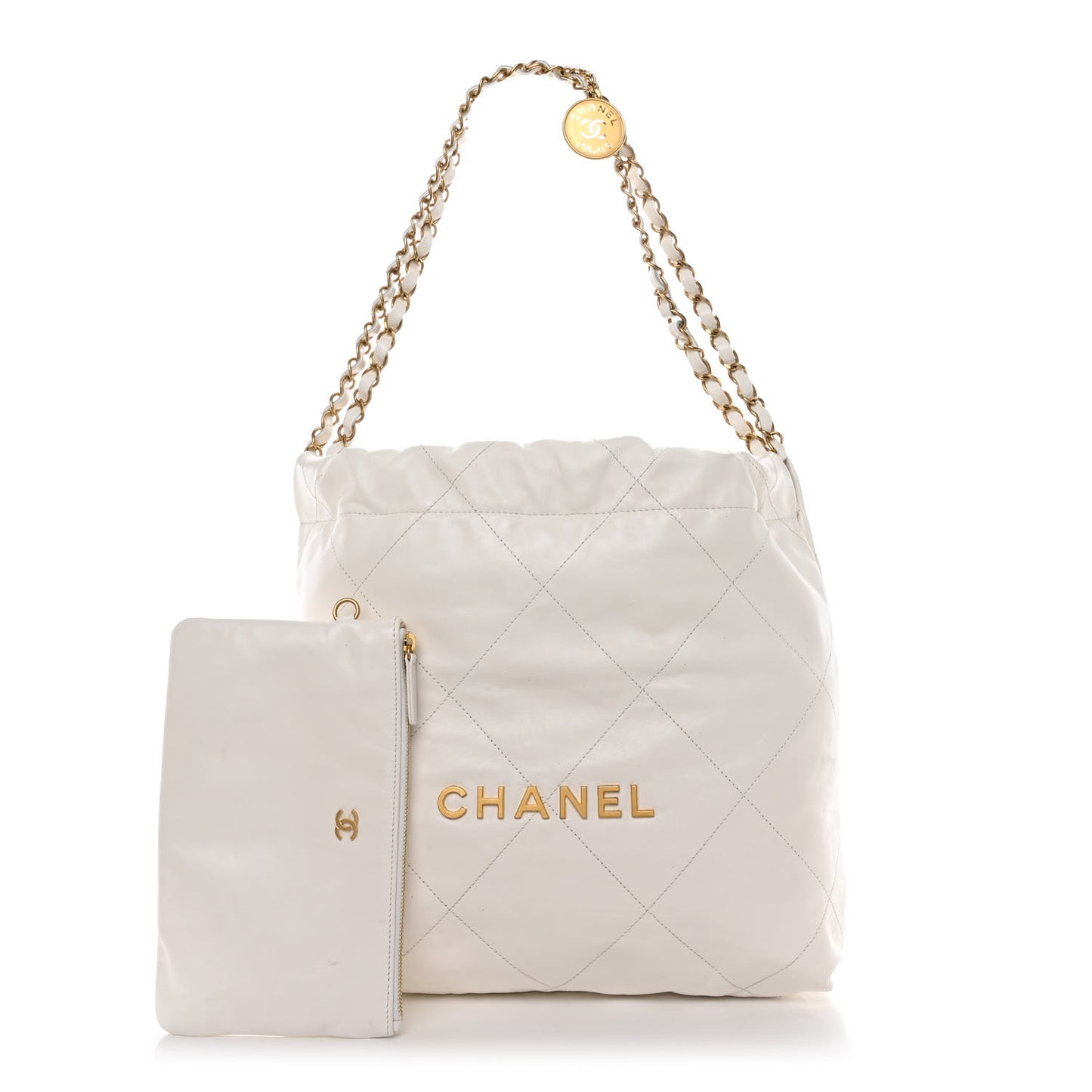 Shiny Calfskin Quilted Small Chanel 22 White
