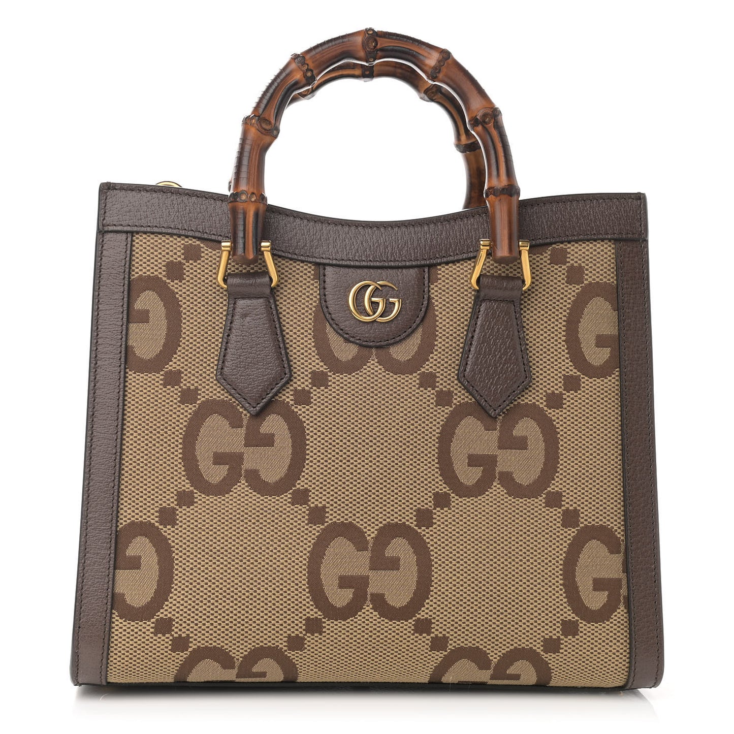 Monogram Jumbo GG Textured Dollar Calfskin Small Diana Tote Bag Camel Ebony New Acero