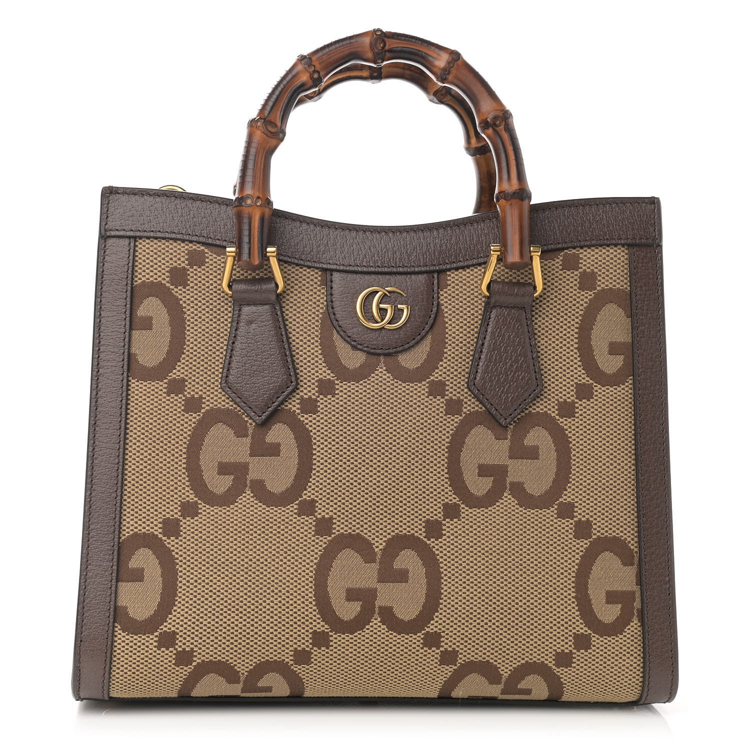 Gucci Monogram Jumbo GG Textured Dollar Calfskin Small Diana Tote Bag Camel Ebony New Acero 1 of 9