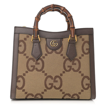 Gucci Monogram Jumbo GG Textured Dollar Calfskin Small Diana Tote Bag Camel Ebony New Acero 1 of 9