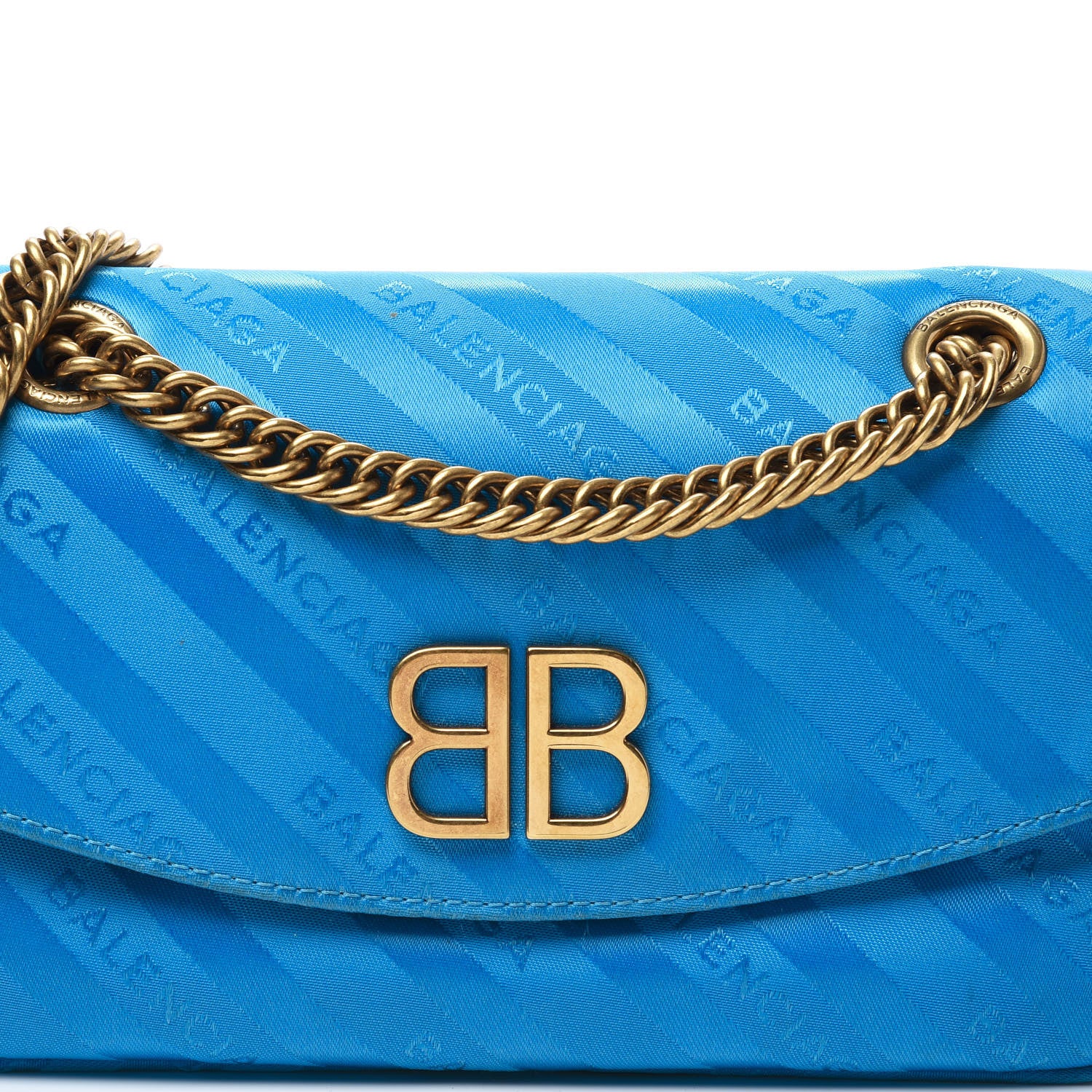 Balenciaga Nylon Jacquard Diagonal Logo S BB Round Shoulder Bag Bleu 9 of 9