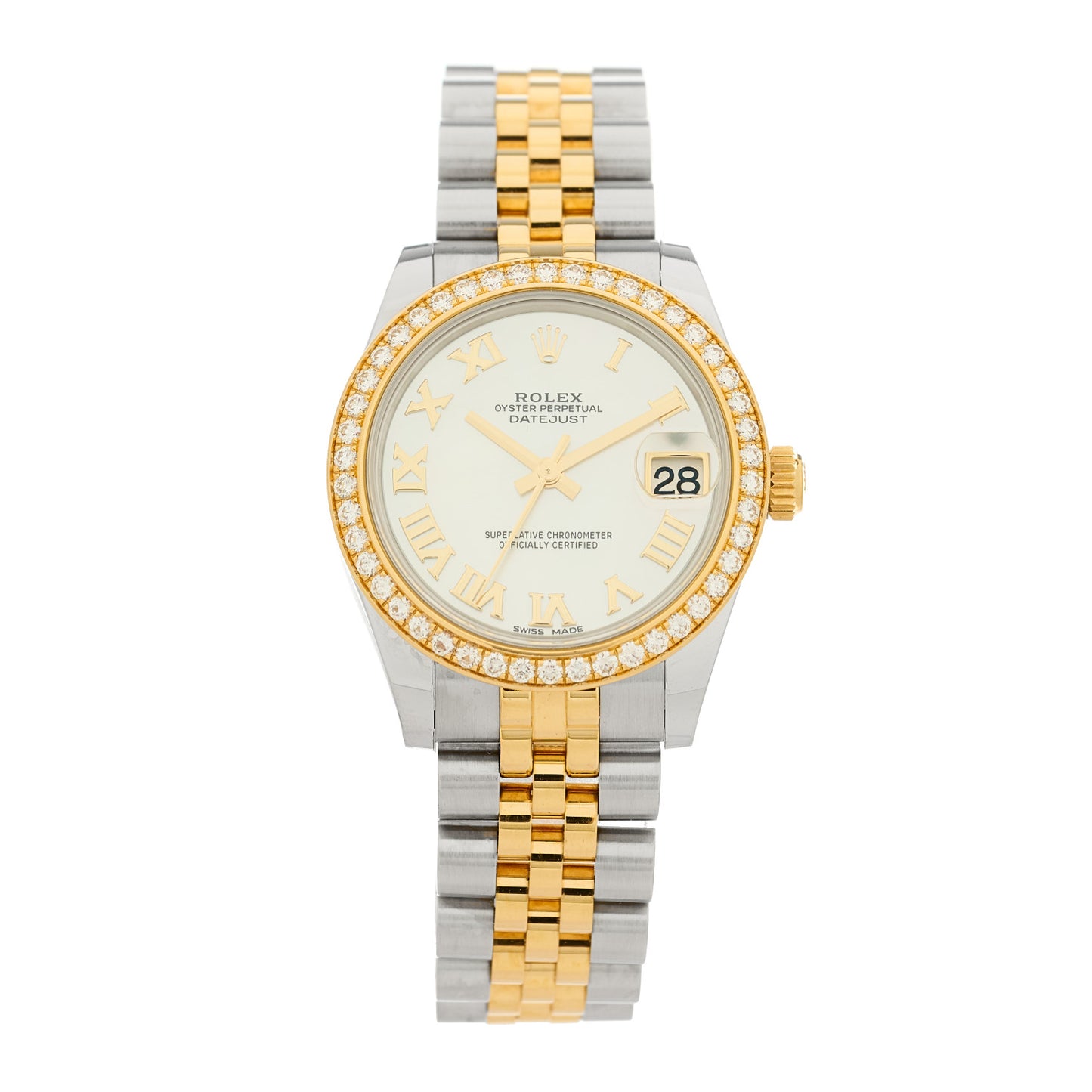 Stainless Steel 18K Yellow Gold Diamond Mother of Pearl 31mm Oyster Perpetual Datejust Watch Roman 178383