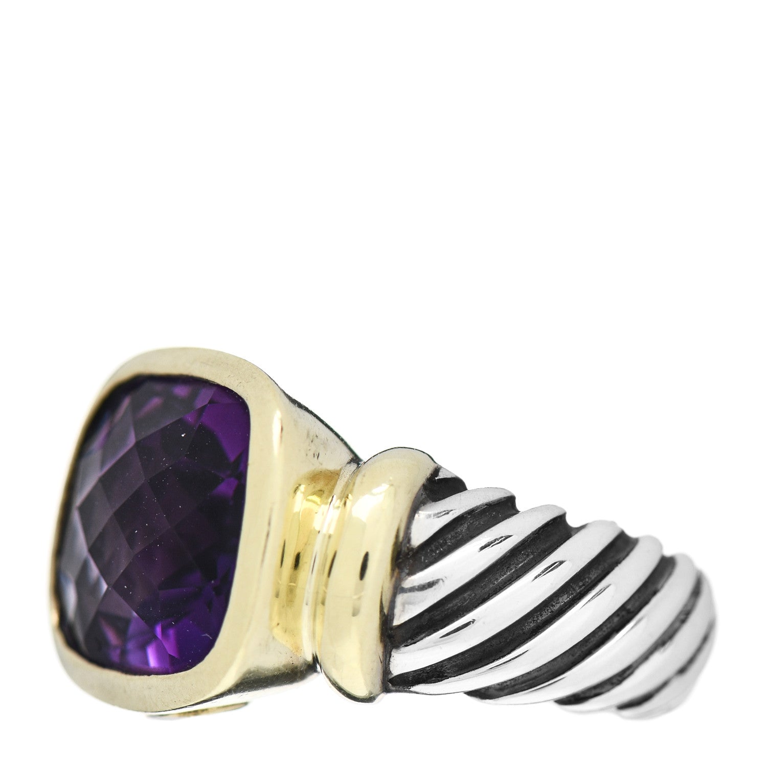 David Yurman Sterling Silver 14K Yellow Gold Amethyst Noblesse Ring 52 6 3 of 5