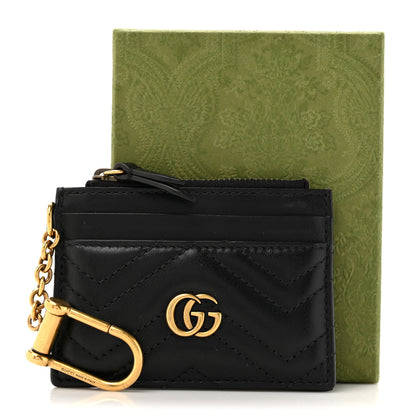 Gucci Calfskin Matelasse Chevron GG Marmont Key Case Card Holder Black 7 of 7