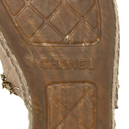 Chanel Lambskin Grosgrain Quilted CC Chain Espadrille Mules 39 Beige Black 6 of 9