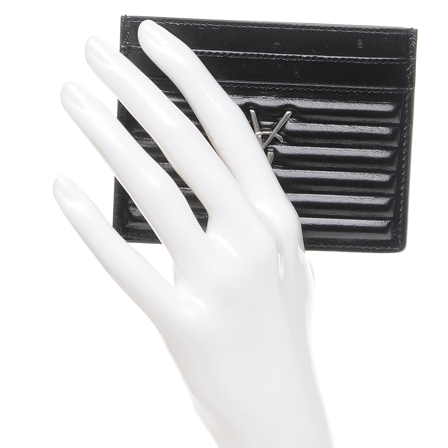 Saint Laurent Ribbed Calfskin Opium Monogram Credit Card Case Black 2 of 7