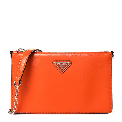 Prada Saffiano Vernice Chain Crossbody Bag Papaya 1 of 9