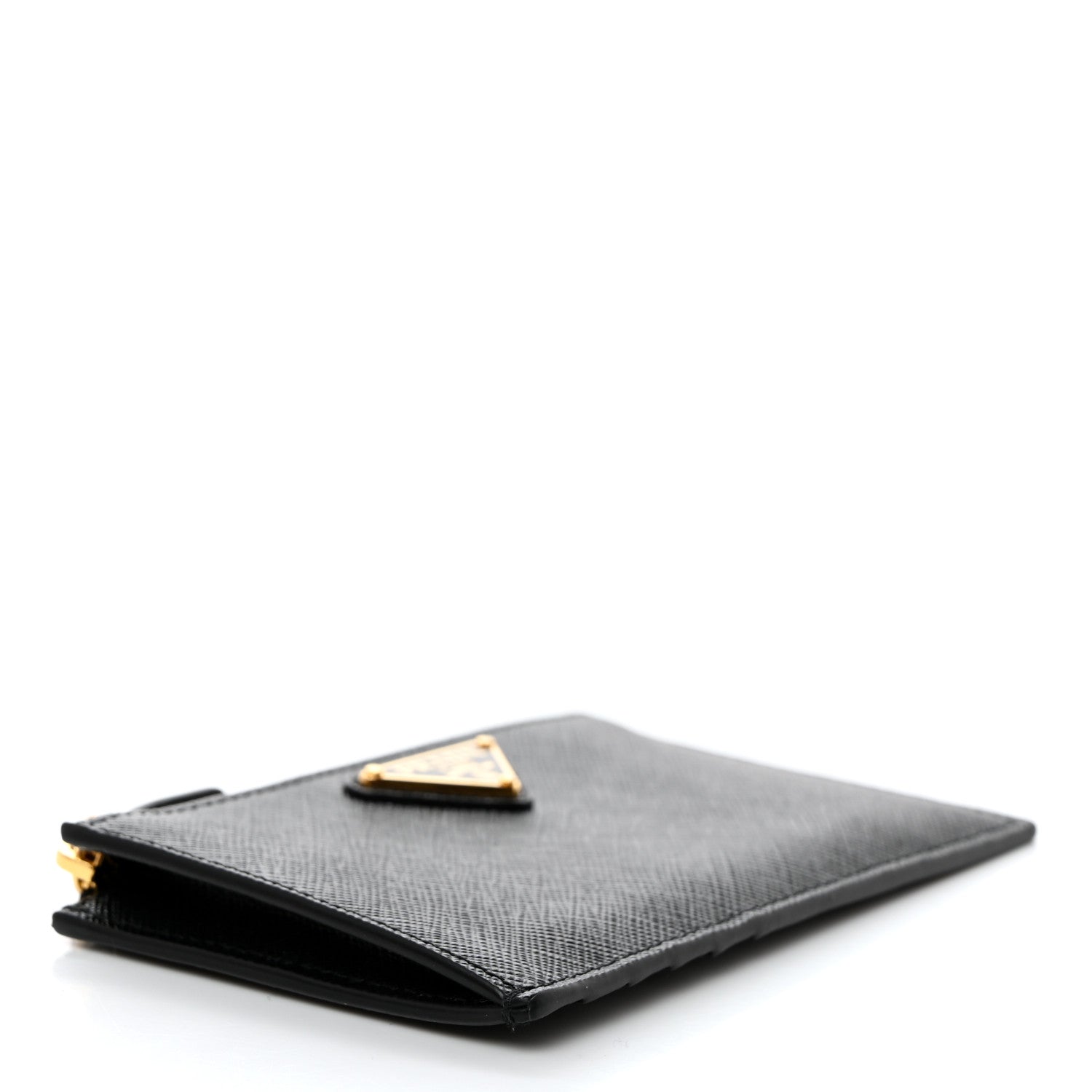 Prada Saffiano Triangle Zip Card Holder Black 4 of 7