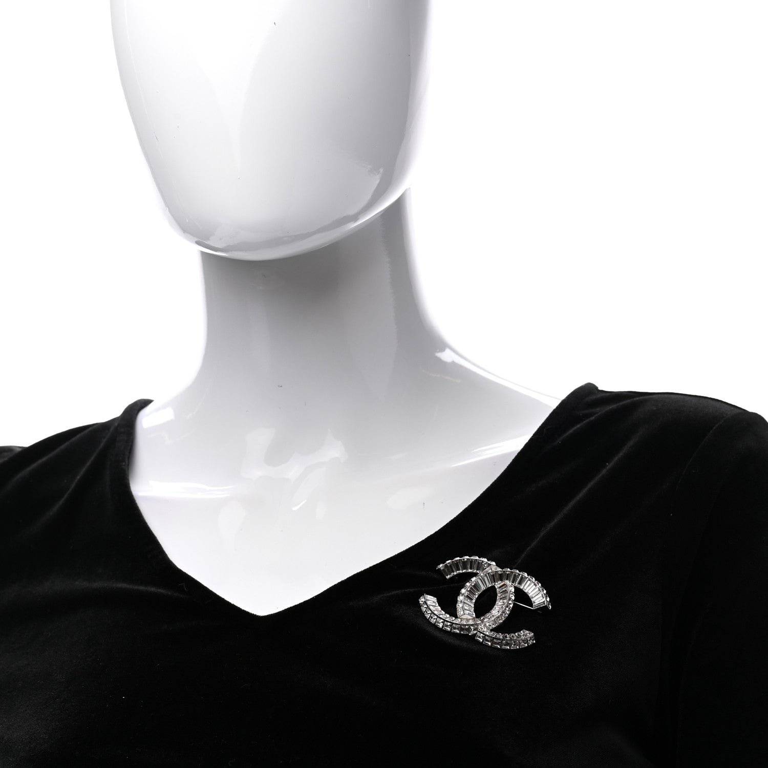 Chanel Baguette Crystal CC Brooch Silver 2 of 5