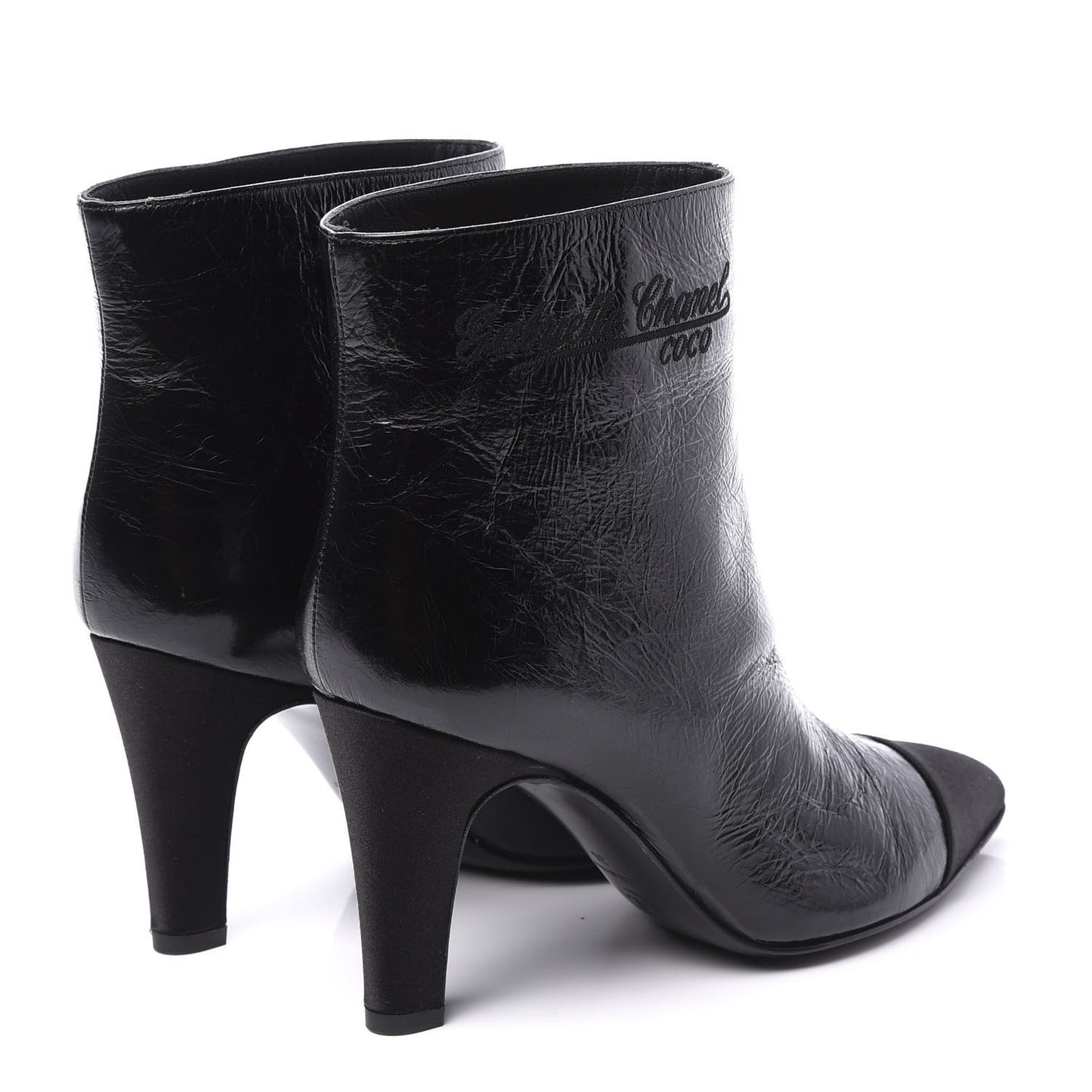 Crumpled Calfskin Satin Cap Toe Short Ankle Boots 36 Black