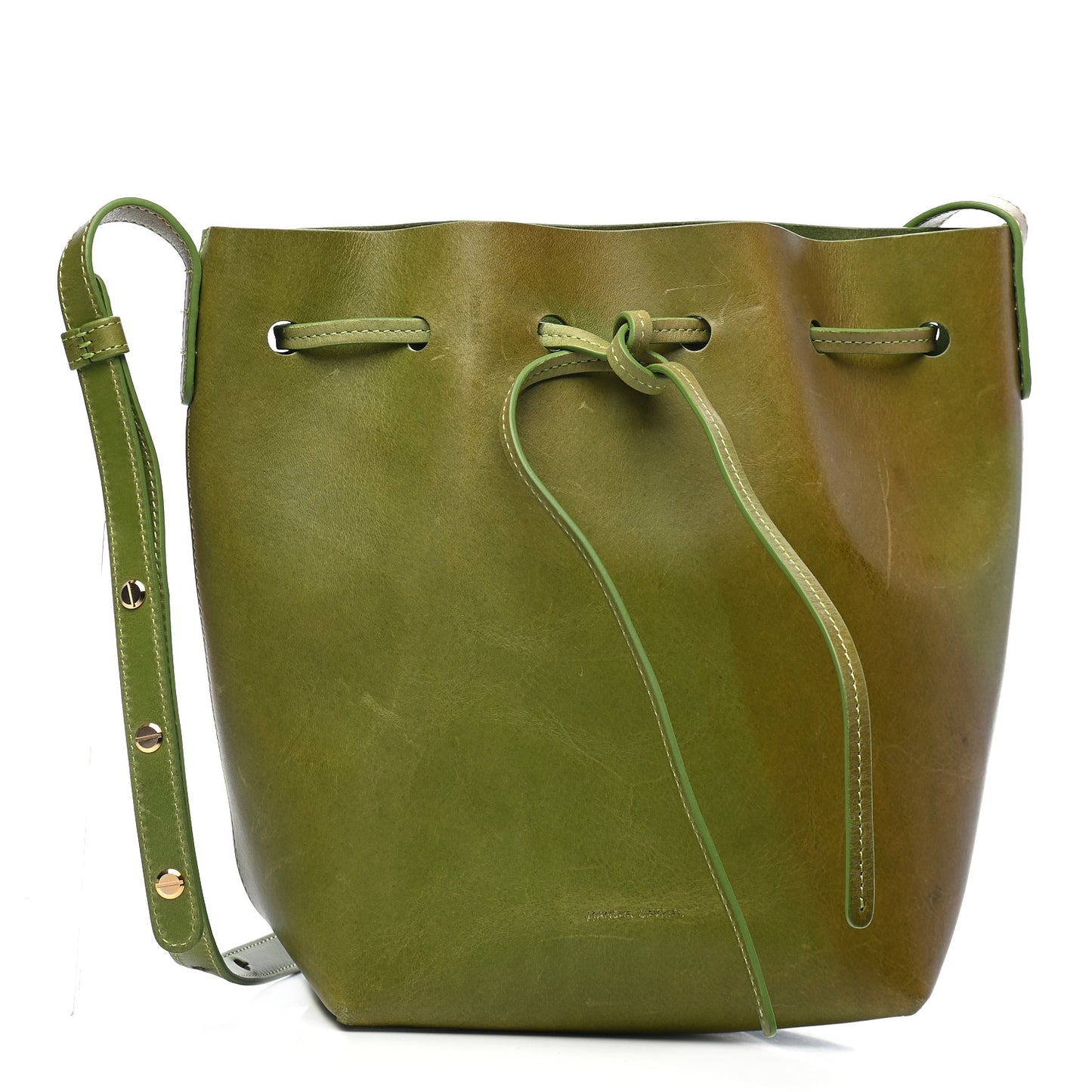 Vegetable Tanned Calfskin Mini Bucket Bag Verde Raw