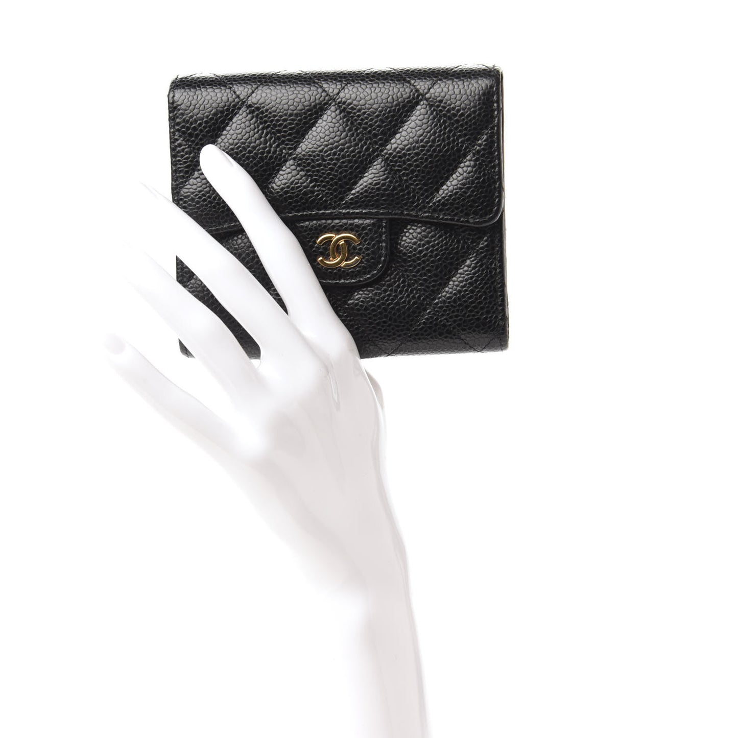 Caviar Quilted Compact Flap Wallet Black