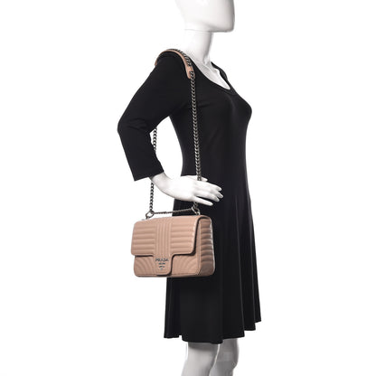 Prada Soft Calfskin Impunture Diagramme Large Chain Flap Shoulder Bag Cipria 2 of 9