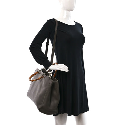 Gucci Calfskin Large Bamboo Shopper Tote Grey Field 2 of 17