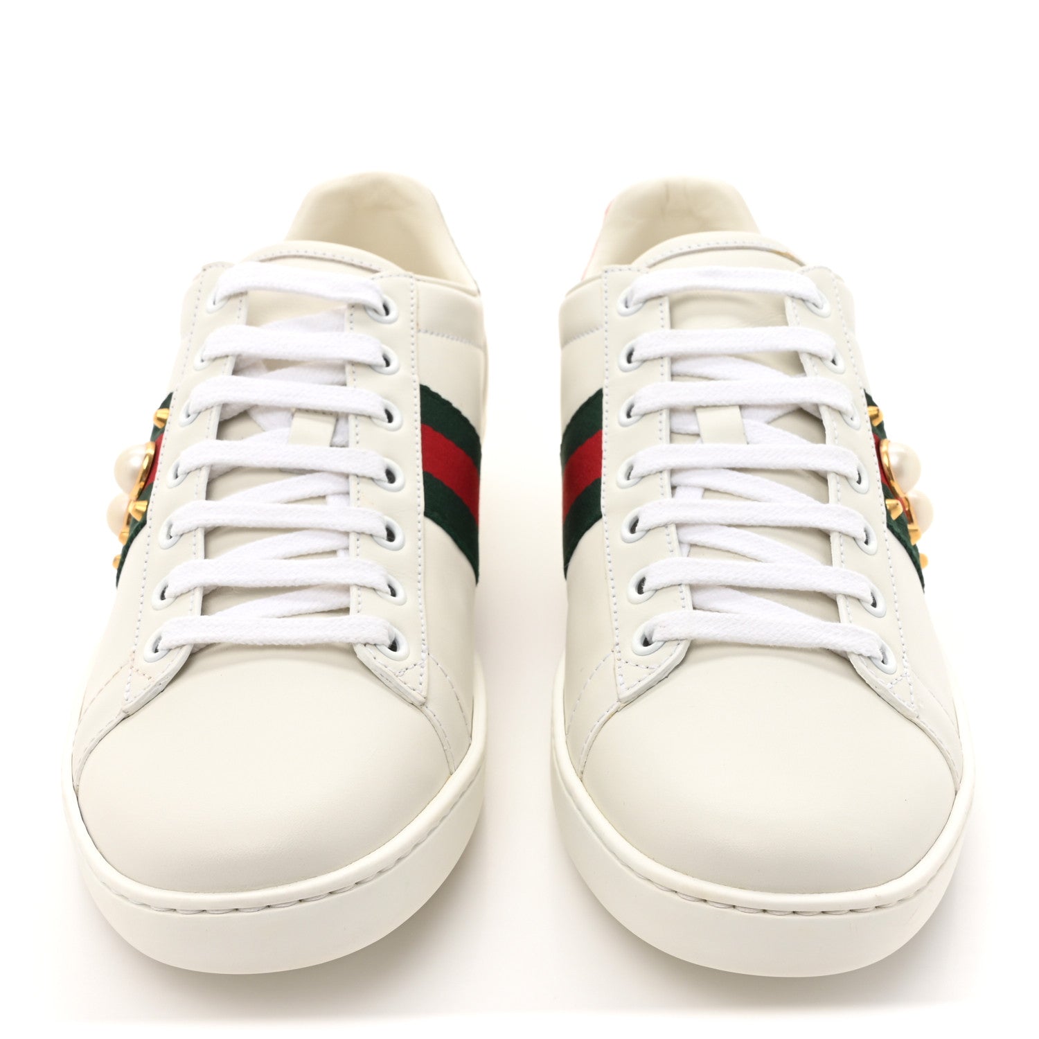 Gucci Calfskin Web Pearl Studded Womens Ace Sneakers 38.5 White 2 of 10