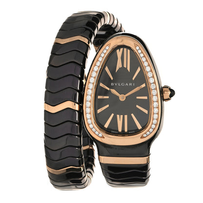Bulgari 18K Rose Gold Ceramic Diamond Bezel 35mm Serpenti Tubogas Quartz Watch Black 1 of 5