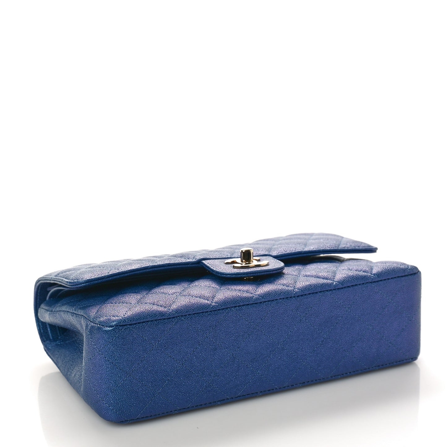 Iridescent Caviar Quilted Medium Double Flap Dark Blue