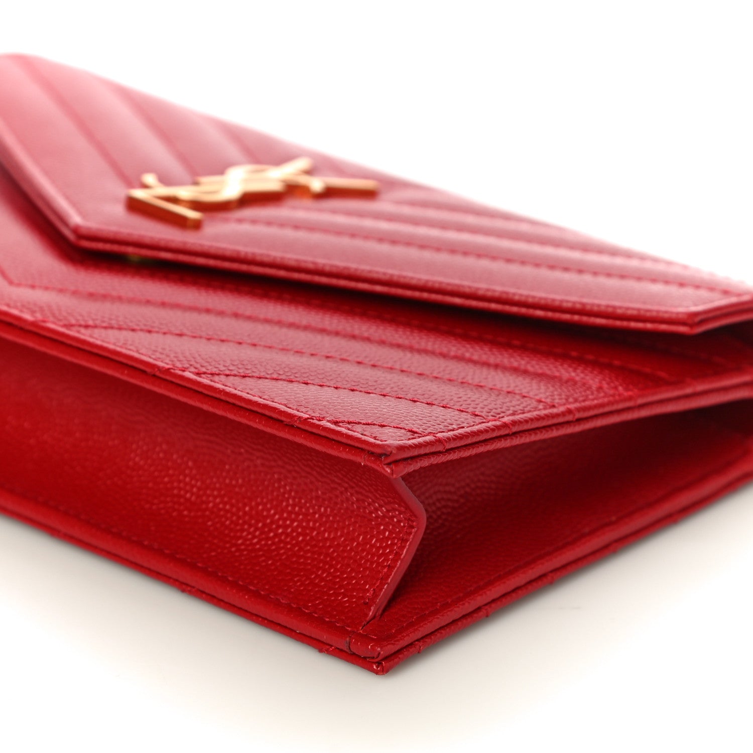 Saint Laurent Grain De Poudre Matelasse Chevron Monogram Envelope Chain Wallet Eros Rouge 10 of 11
