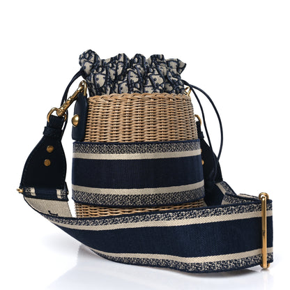 Christian Dior Wicker Oblique Drawstring Bucket Bag Blue 3 of 9