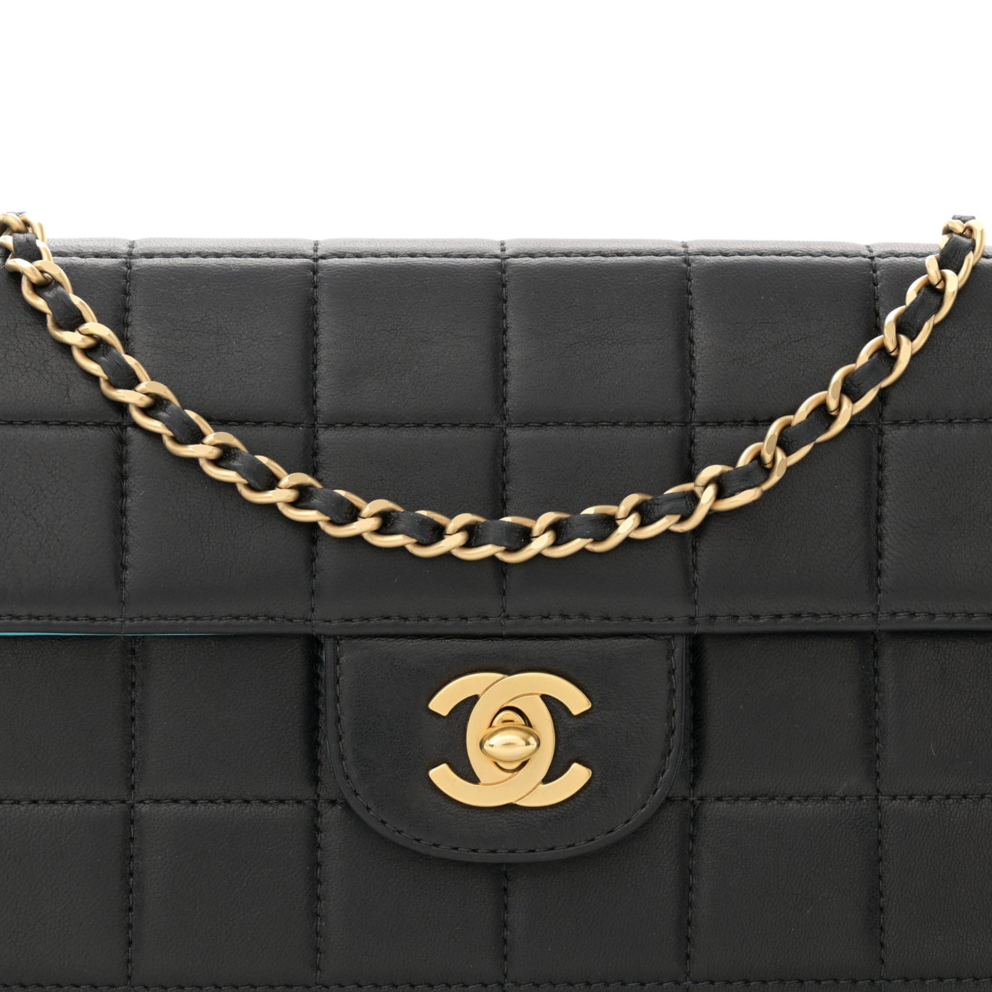 Lambskin Quilted East West Chocolate Bar Flap Navy