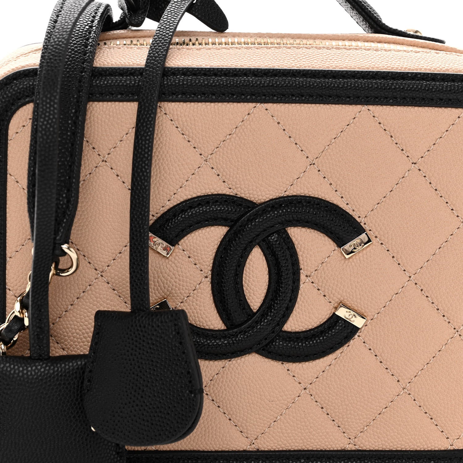 Chanel Caviar Quilted Small CC Filigree Vanity Case Beige Black 8 of 10