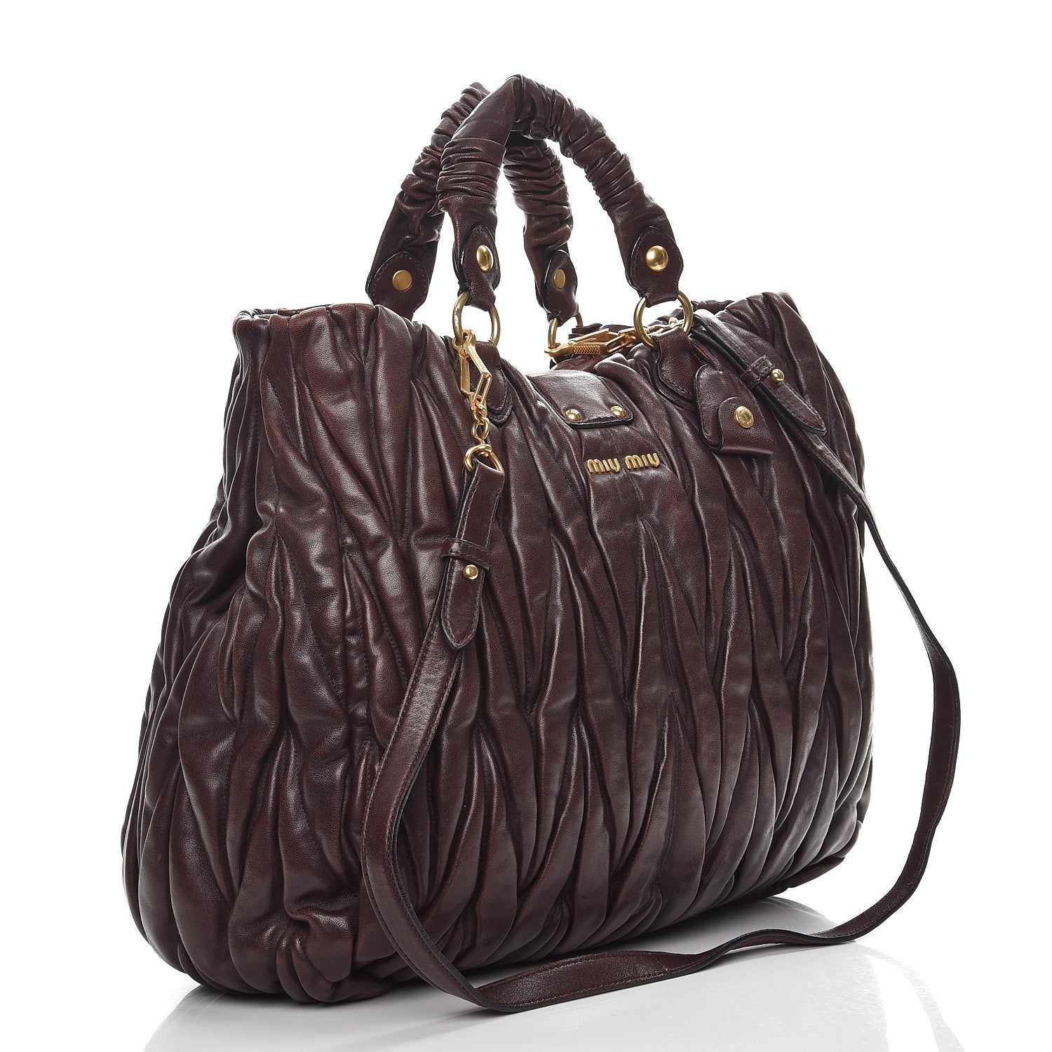 Miu Miu Nappa Matelasse Shopping Tote Brown 4 of 11