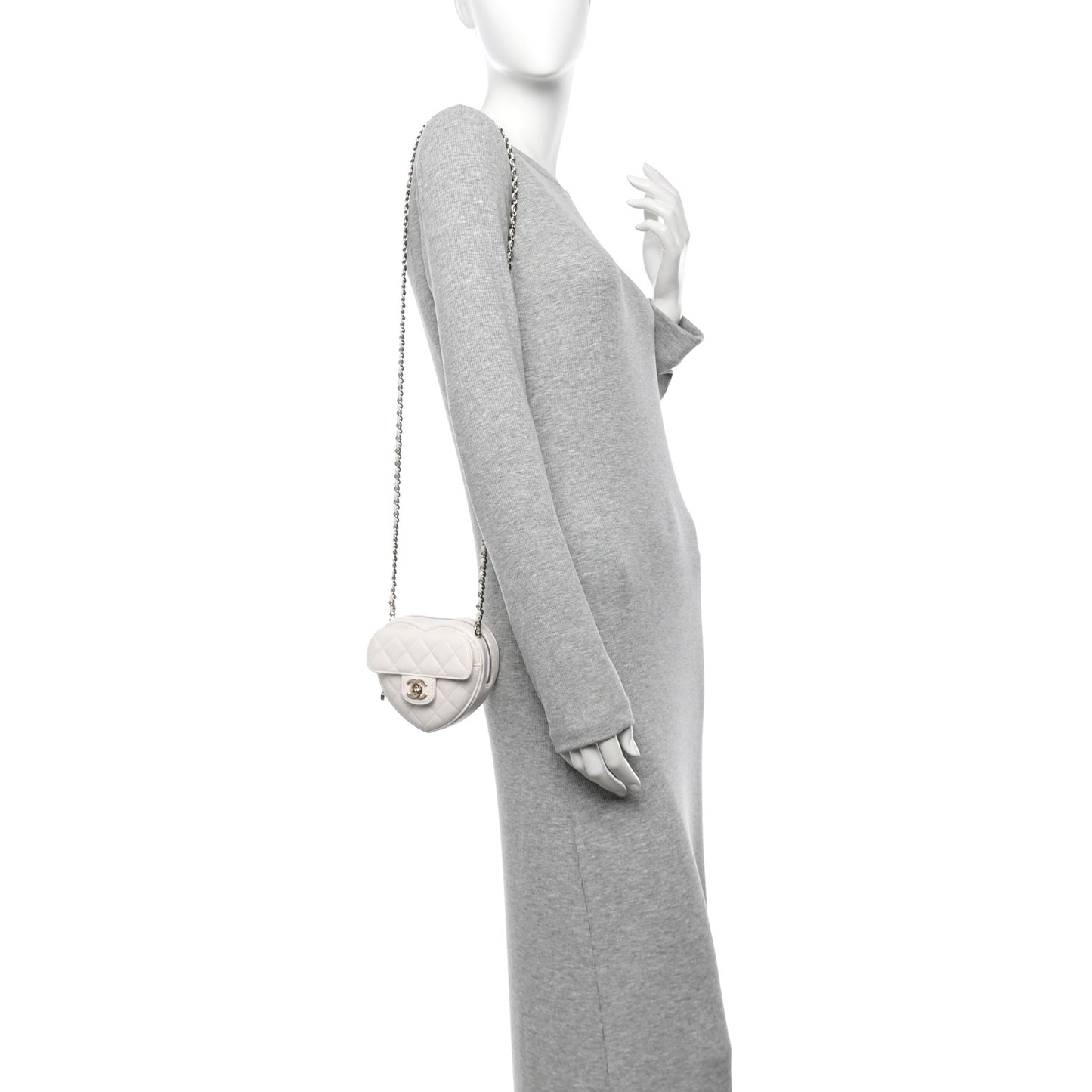 Lambskin Quilted CC In Love Heart Clutch With Chain White