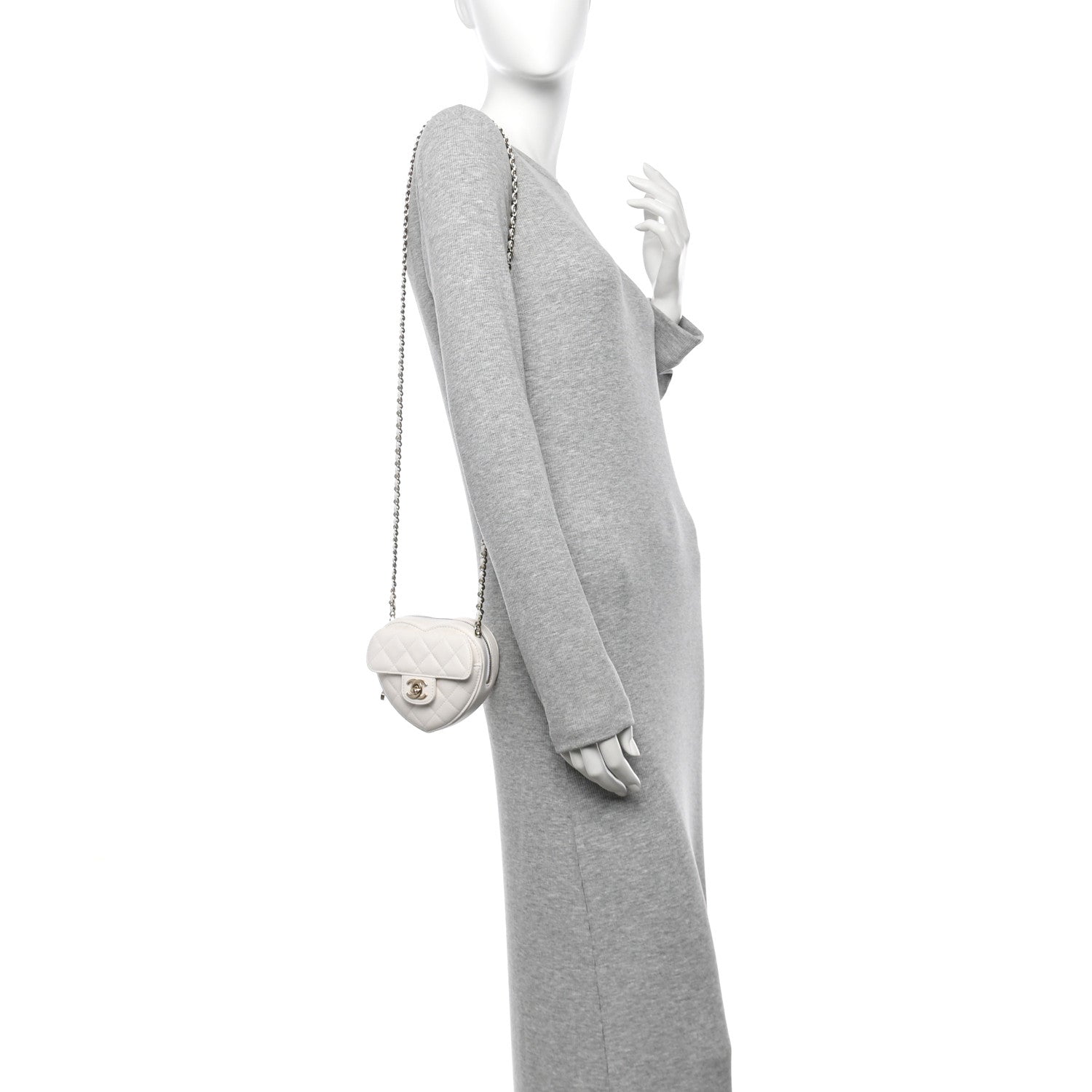 Chanel Lambskin Quilted CC In Love Heart Clutch With Chain White 2 of 11