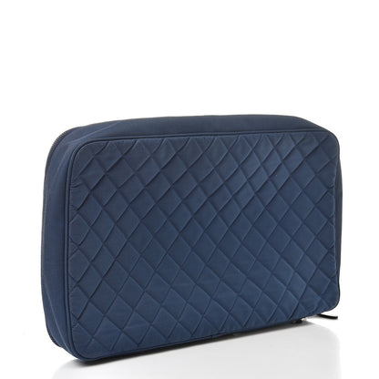 Chanel Canvas Quilted Large Pouch Cosmetic Case Blue 3 of 8