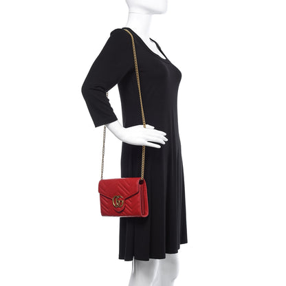 Gucci Calfskin Matelasse GG Marmont Chain Wallet Hibiscus Red 2 of 12