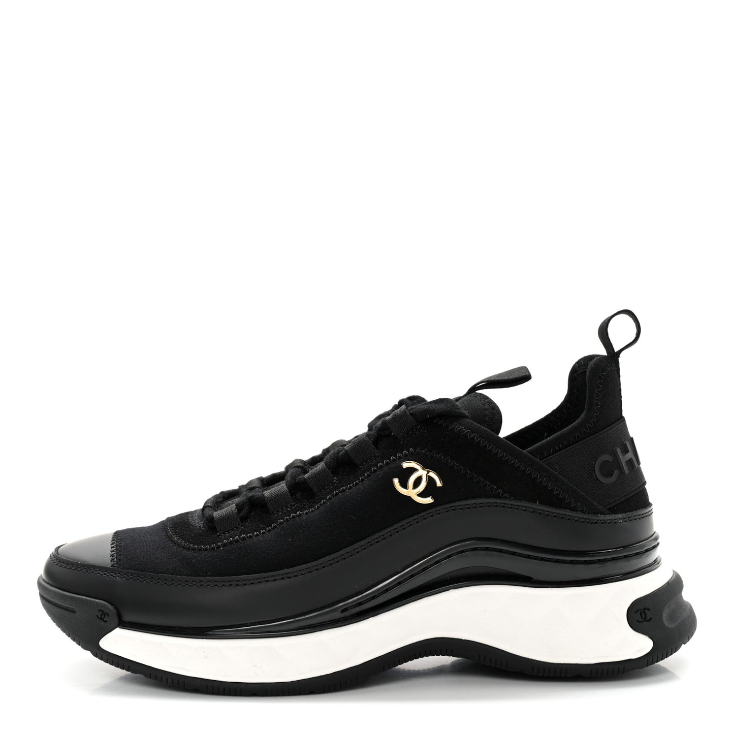 Velvet Calfskin Mixed Fibers CC Sneakers 35.5 Black