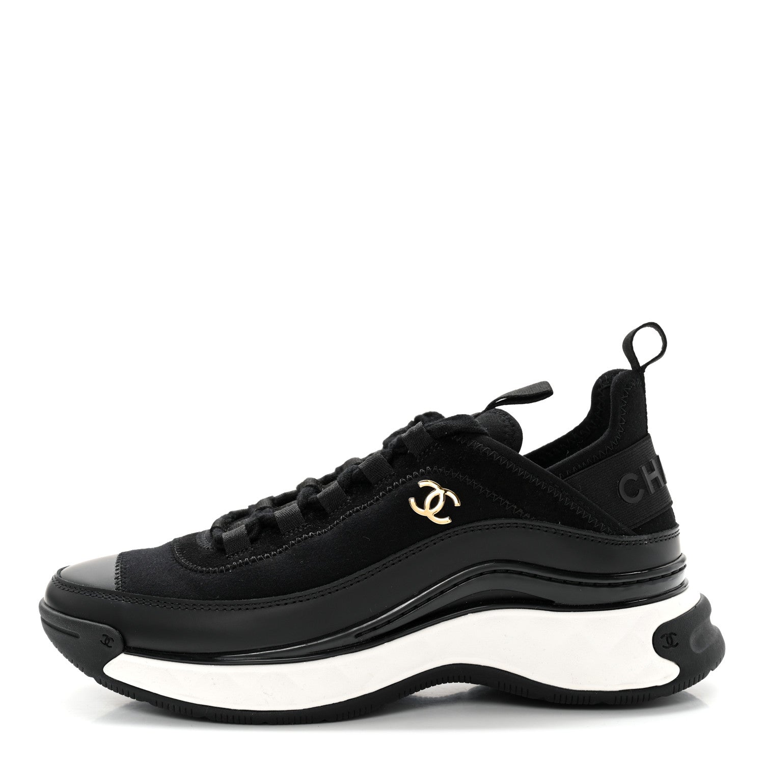 Chanel Velvet Calfskin Mixed Fibers CC Sneakers 35.5 Black 1 of 10