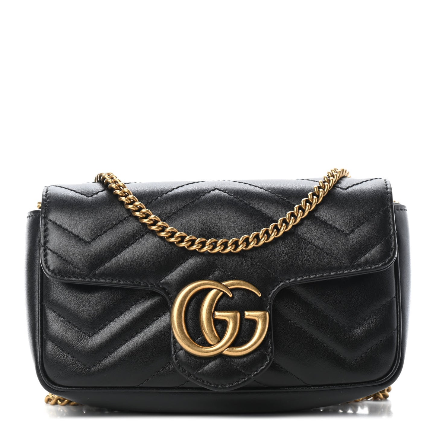 Calfskin Matelasse Super Mini GG Marmont Shoulder Bag Black
