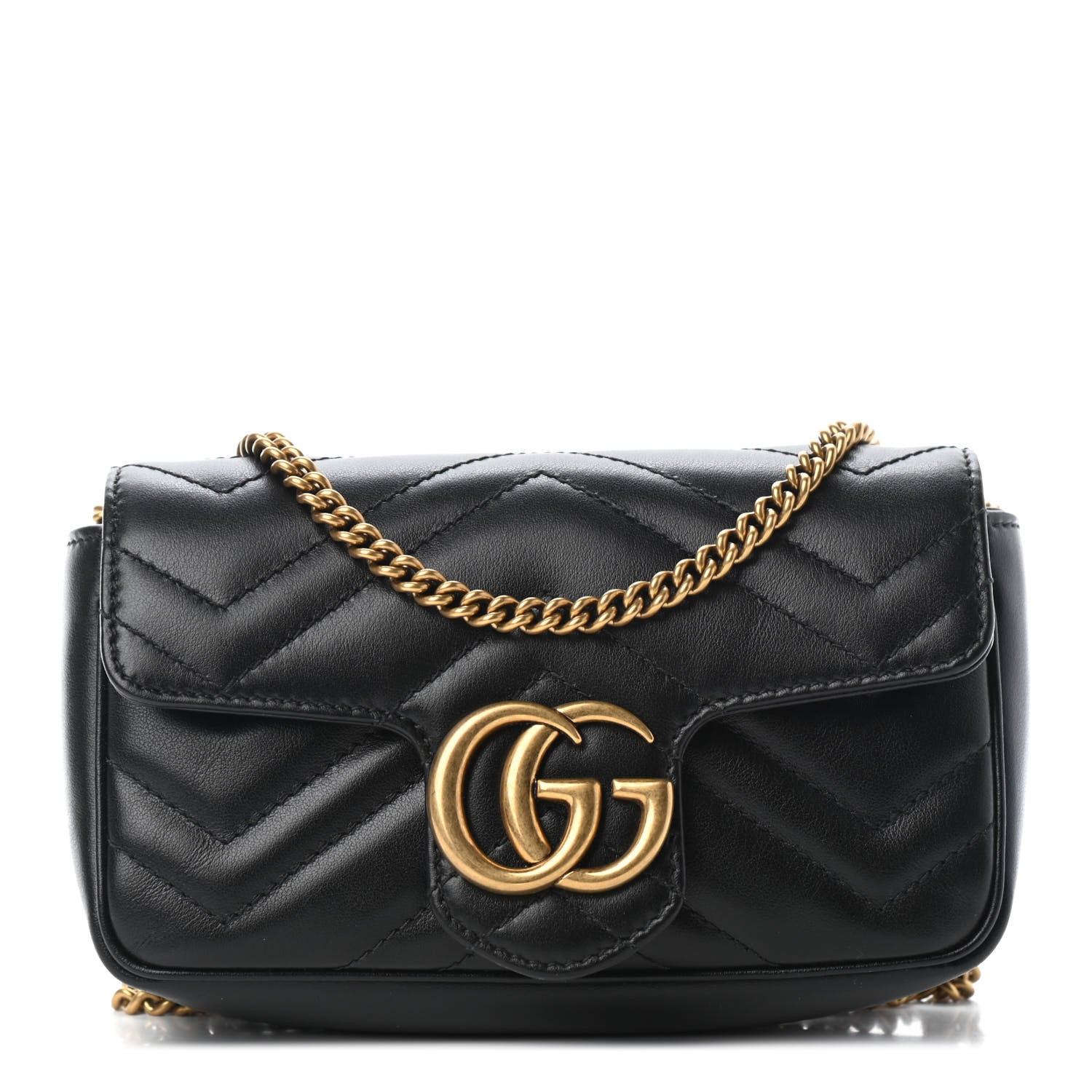 Gucci Calfskin Matelasse Super Mini GG Marmont Shoulder Bag Black 1 of 6
