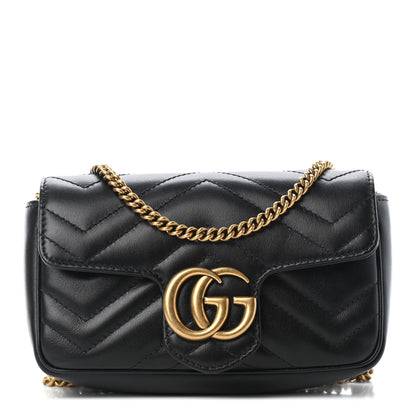 Gucci Calfskin Matelasse Super Mini GG Marmont Shoulder Bag Black 1 of 6